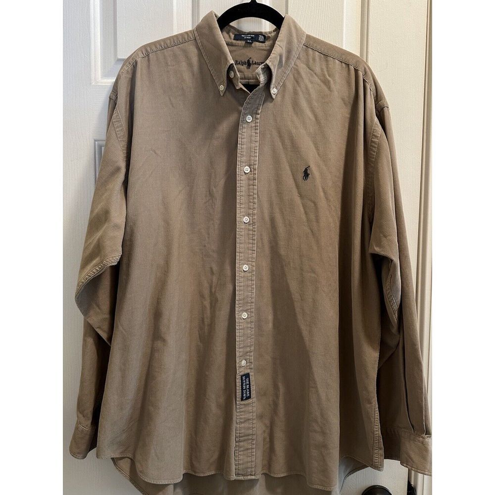 RALPH LAUREN POLO 100% COTTON XL BLAIRE BUTTON DOWN SHIRT BROWN TAN CORDUROY